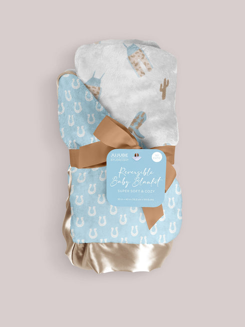 ultra-soft-thick-reversible-baby-blanket-howdy-partner-blue jujube bags at sophiasstyle.com